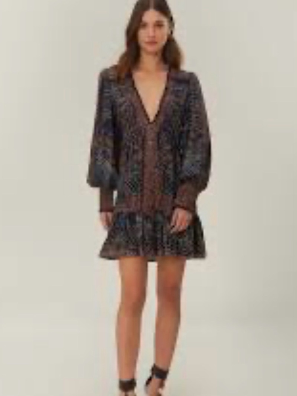FARM Rio Brown and Black Printed V-Neck Mini Dress